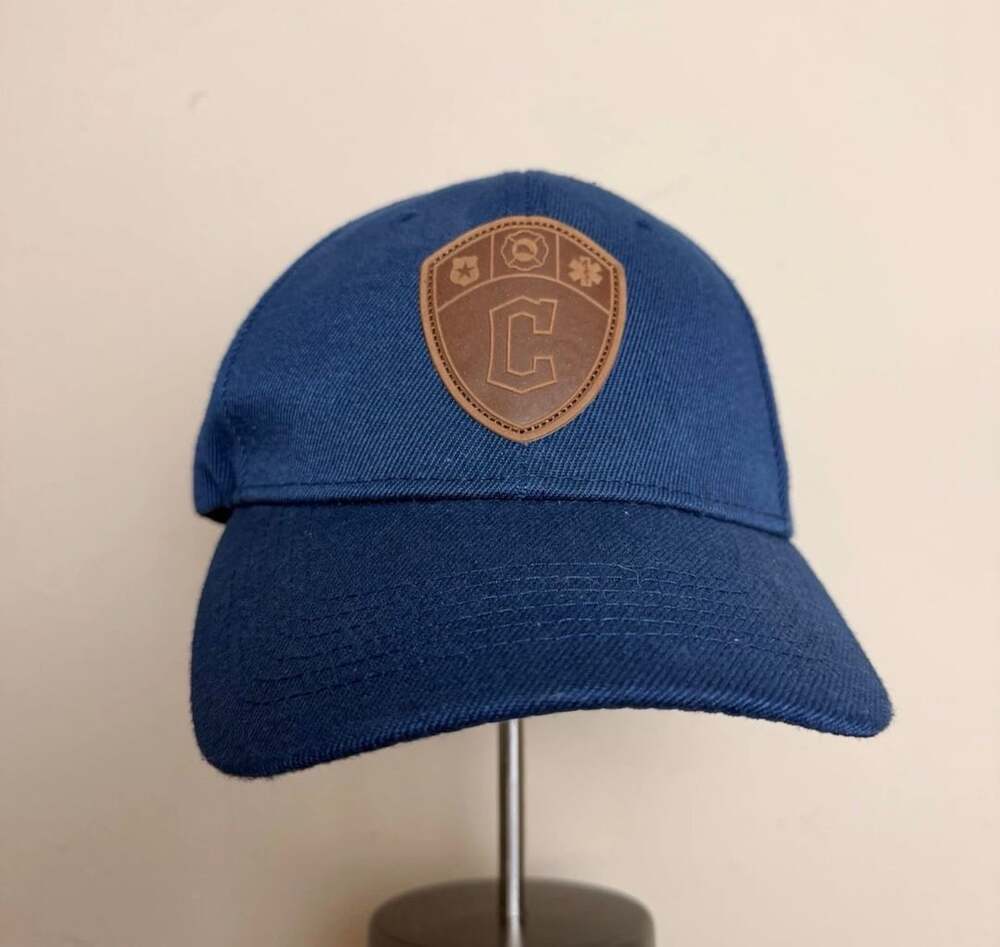 Melo M Crest Leather Patch Baseball Cap Blue